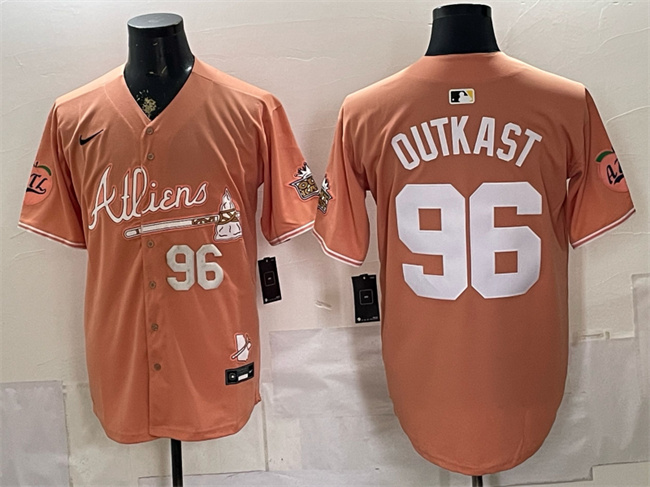 Men's Peach Atlanta Braves #96 OutKast 2024 Atliens & Peach With Outkast Patch Vapor Limited Stitched Baseball Jersey